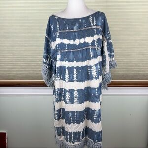 Solito Boho Coastal Beachy Tie Dye Lagenlook Oversized Fringed Dress Vacation